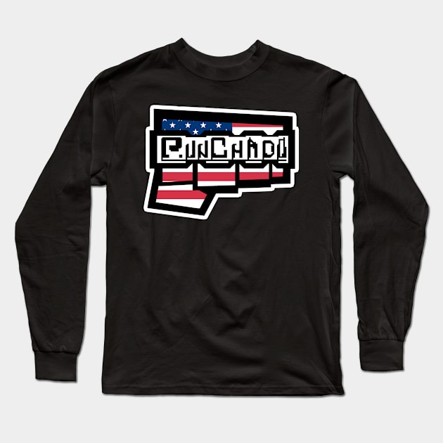 Punchado USA Flag Colors Red, White, & Blue T-Shirt White Outline Long Sleeve T-Shirt by punchado